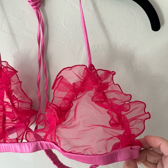 SKIMS EMBROIDERED TULLE TIE BRALETTE AND THONG SET IN PUNCH S - Picture 10 of 11